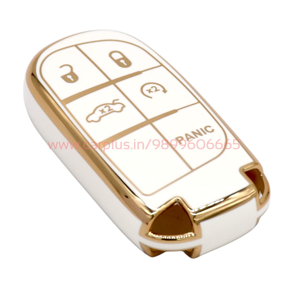 
                  
                    KMH - TPU Gold Car Key Cover Compatible with Jeep 5 Push Button Smart Key-TPU GOLD KEY COVER-KMH-KEY COVER-White-CARPLUS
                  
                