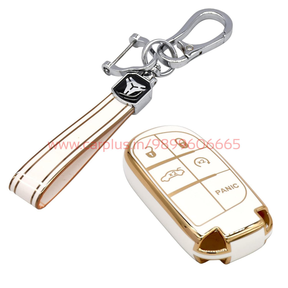 
                  
                    KMH - TPU Gold Car Key Cover Compatible with Jeep 5 Push Button Smart Key-TPU GOLD KEY COVER-KMH-KEY COVER-White with Keychain-CARPLUS
                  
                