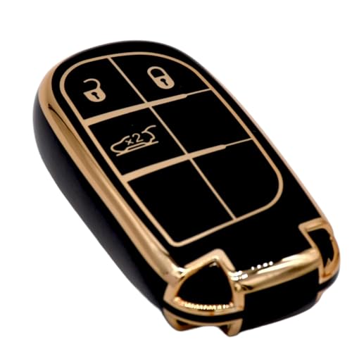 
                  
                    KMH - TPU Gold Car Key Cover Compatible with Jeep Compass Trailhawk 3 Push Button Smart Key Cover (Pack of 2 | Black-White)-TPU GOLD KEY COVER-KMH-CARPLUS
                  
                