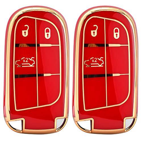 KMH - TPU Gold Car Key Cover Compatible with Jeep Compass Trailhawk 3 Push Button Smart Key Cover (Pack of 2 | Red)-TPU GOLD KEY COVER-KMH-CARPLUS