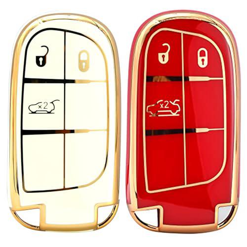 
                  
                    KMH - TPU Gold Car Key Cover Compatible with Jeep Compass Trailhawk 3 Push Button Smart Key Cover (Pack of 2 | White-Red)-TPU GOLD KEY COVER-KMH-CARPLUS
                  
                