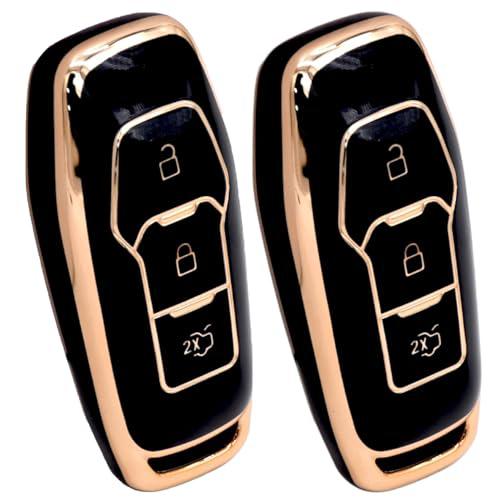 KMH - TPU Gold Car Key Cover Compatible with Jeep Compass Trailhawk 3 Push Button Smart Key Cover (Pack of 2,Black)-TPU GOLD KEY COVER-KMH-CARPLUS