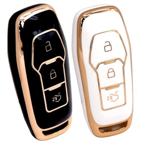 
                  
                    KMH - TPU Gold Car Key Cover Compatible with Jeep Compass Trailhawk 3 Push Button Smart Key Cover (Pack of 2,Black-White)-TPU GOLD KEY COVER-KMH-CARPLUS
                  
                