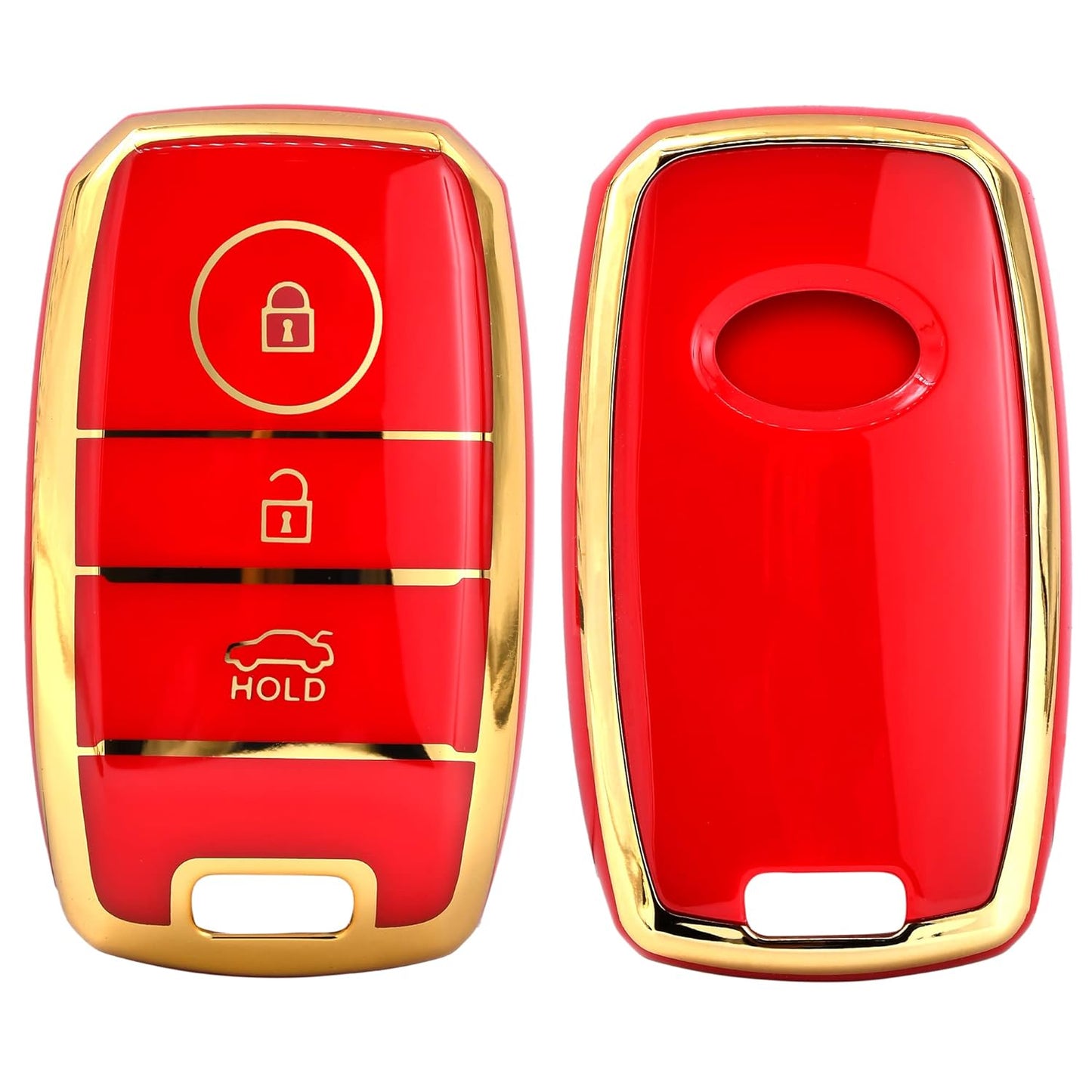 
                  
                    KMH TPU Gold Car Key Cover Compatible with Kia Seltos Sonet Carens 3 Button Push Start Car Key (Pack of 2, Black-Red)-TPU GOLD KEY COVER-KMH-CARPLUS
                  
                
