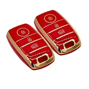 
                  
                    KMH TPU Gold Car Key Cover Compatible with Kia Seltos Sonet Carens 3 Button Push Start Car Key (Pack of 2, Red)-TPU GOLD KEY COVER-KMH-CARPLUS
                  
                