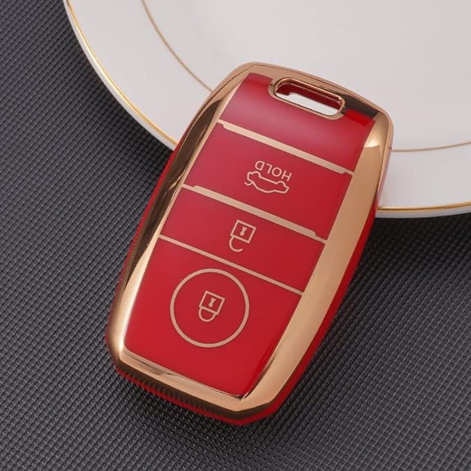 
                  
                    KMH TPU Gold Car Key Cover Compatible with Kia Seltos Sonet Carens 3 Button Push Start Car Key (Pack of 2, Red-White)-TPU GOLD KEY COVER-KMH-CARPLUS
                  
                