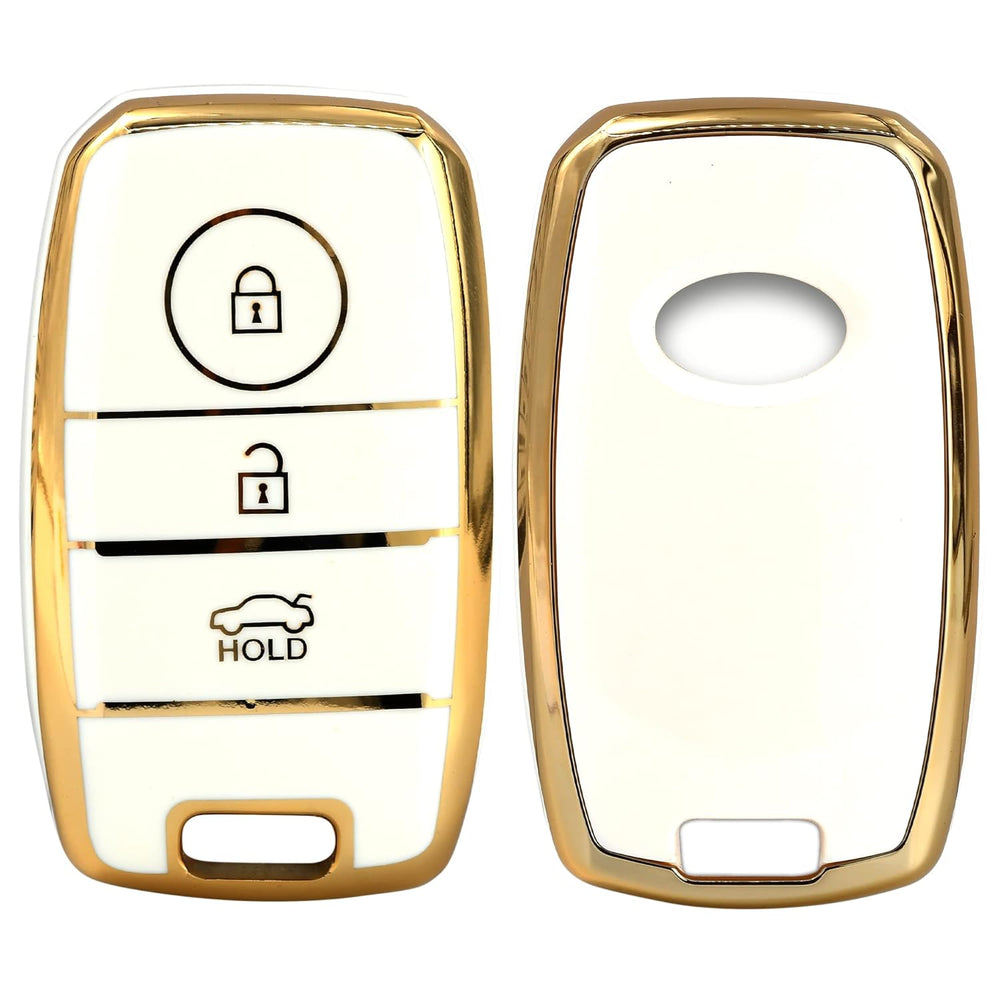 
                  
                    KMH TPU Gold Car Key Cover Compatible with Kia Seltos Sonet Carens 3 Button Push Start Car Key (Pack of 2, White)-TPU GOLD KEY COVER-KMH-CARPLUS
                  
                