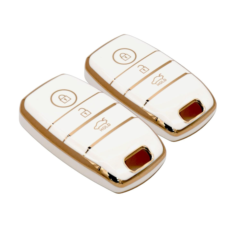 
                  
                    KMH TPU Gold Car Key Cover Compatible with Kia Seltos Sonet Carens 3 Button Push Start Car Key (Pack of 2, White)-TPU GOLD KEY COVER-KMH-CARPLUS
                  
                