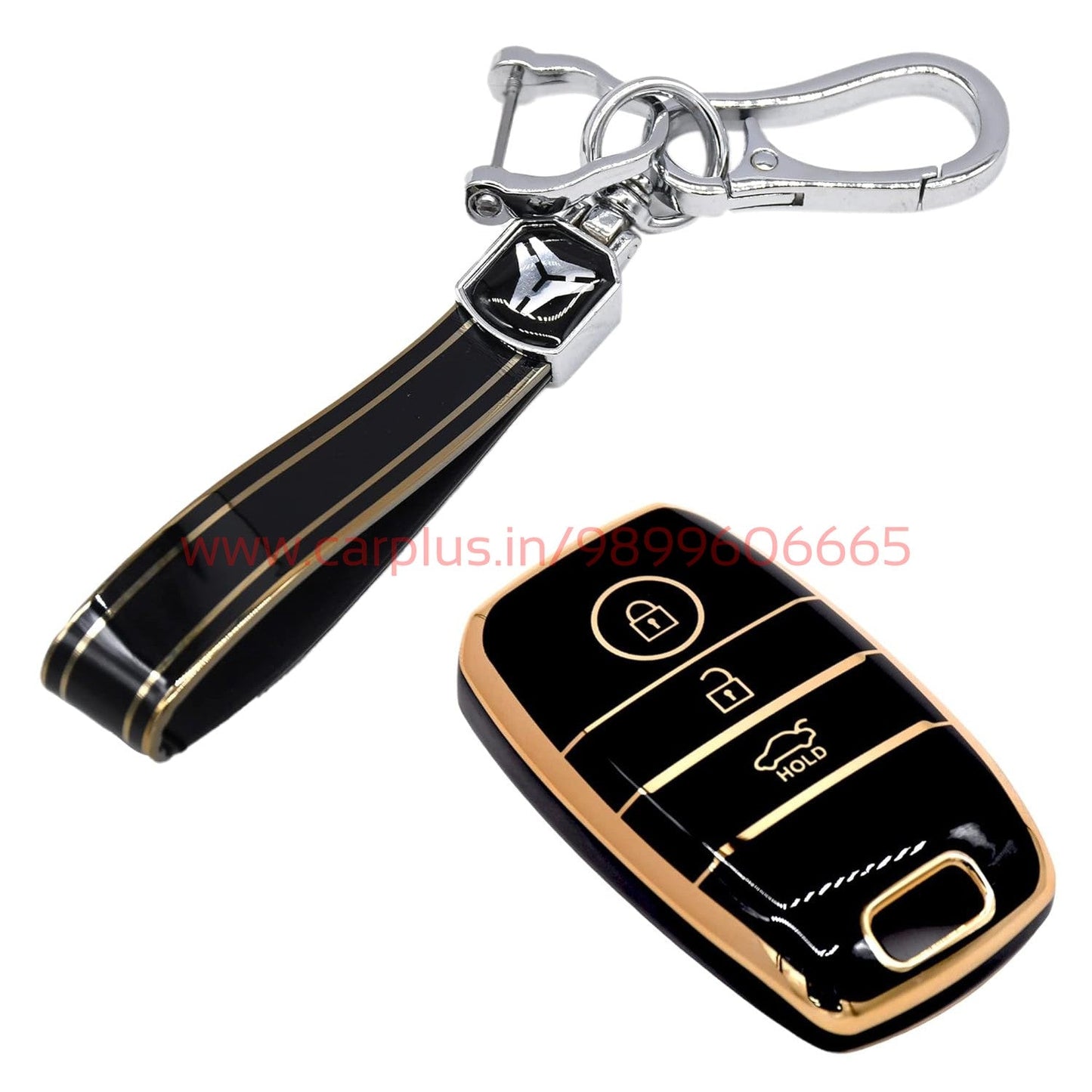 
                  
                    KMH TPU Gold Car Key Cover Compatible with Kia Seltos Sonet Carens 3 Button Push Start Car Key-TPU GOLD KEY COVER-KMH-KEY COVER-Black with Keychain-CARPLUS
                  
                