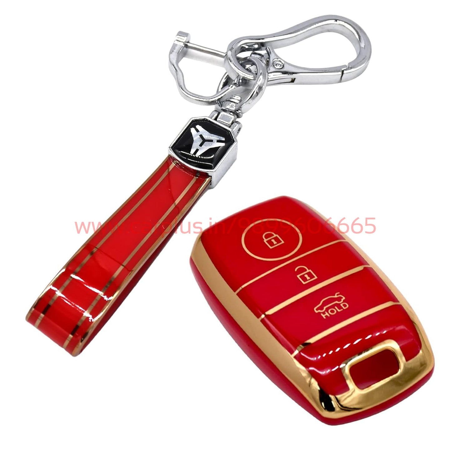 
                  
                    KMH TPU Gold Car Key Cover Compatible with Kia Seltos Sonet Carens 3 Button Push Start Car Key-TPU GOLD KEY COVER-KMH-KEY COVER-Red with Keychain-CARPLUS
                  
                