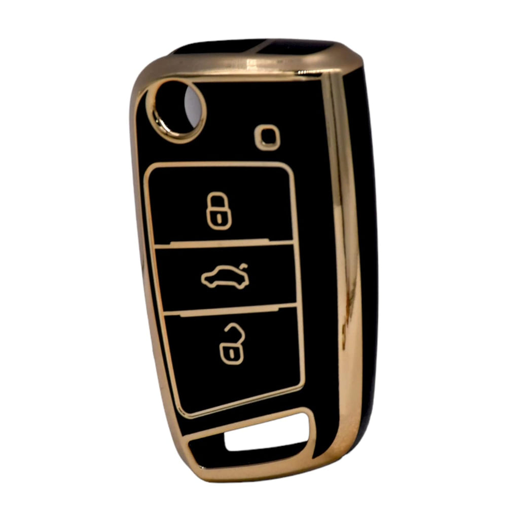 
                  
                    KMH - TPU Gold Car Key Cover Compatible with Skoda Karoq, Octavia, Superb, Kodiaq, Slavia, Volkswagen Virtus, Tiguan, Taigun, Jetta 3 Push Button Smart Key (Pack of 2, Black)-TPU GOLD KEY COVER-KMH-CARPLUS
                  
                