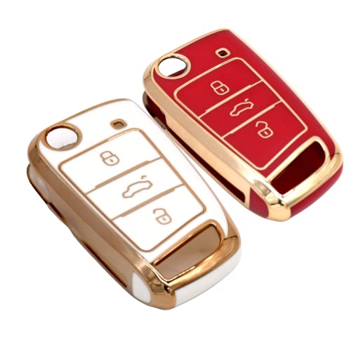 
                  
                    KMH - TPU Gold Car Key Cover Compatible with Skoda Karoq, Octavia, Superb, Kodiaq, Slavia, Volkswagen Virtus, Tiguan, Taigun, Jetta 3 Push Button Smart Key (Pack of 2, Red-White)-TPU GOLD KEY COVER-KMH-CARPLUS
                  
                