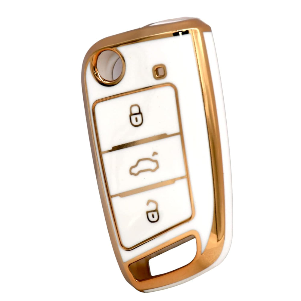 
                  
                    KMH - TPU Gold Car Key Cover Compatible with Skoda Karoq, Octavia, Superb, Kodiaq, Slavia, Volkswagen Virtus, Tiguan, Taigun, Jetta 3 Push Button Smart Key (Pack of 2, White)-TPU GOLD KEY COVER-KMH-CARPLUS
                  
                