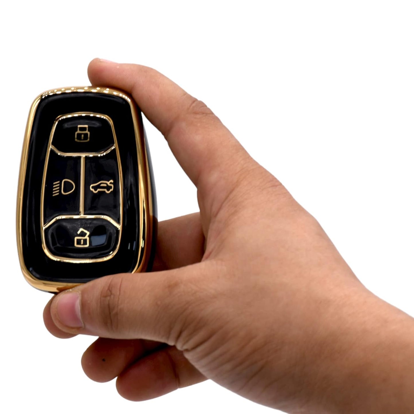 
                  
                    KMH - TPU Gold Car Key Cover Compatible with Tata Nexon, Harrier, Safari, Altroz, Tigor EV, Punch, Tiago EV Electric 4 Button Smart Key (Pack of 2, Black)-TPU GOLD KEY COVER-KMH-CARPLUS
                  
                
