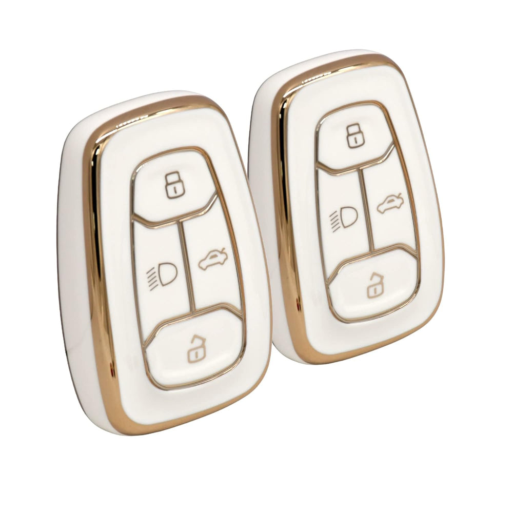 KMH - TPU Gold Car Key Cover Compatible with Tata Nexon, Harrier, Safari, Altroz, Tigor EV, Punch, Tiago EV Electric 4 Button Smart Key (Pack of 2, White)-TPU GOLD KEY COVER-KMH-CARPLUS