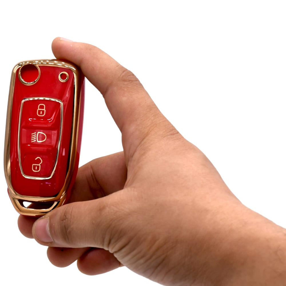 
                  
                    KMH - TPU Gold Car Key Cover Compatible with Tata Tiago| Nexon| Altroz| Safari| Zest | Bolt | Tigor | Punch | Hexa 3 Button Smart Key case (Pack of 2, Black-Red)-TPU GOLD KEY COVER-KMH-CARPLUS
                  
                