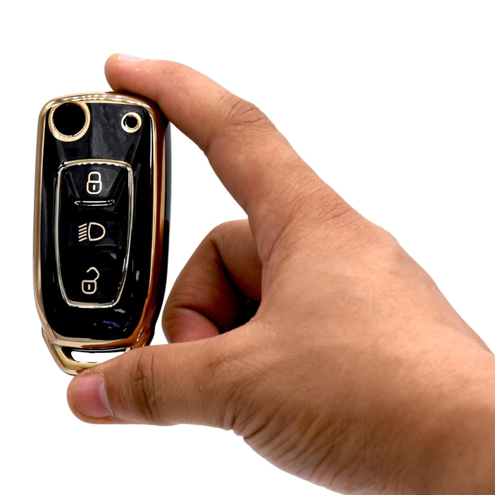 
                  
                    KMH - TPU Gold Car Key Cover Compatible with Tata Tiago| Nexon| Altroz| Safari| Zest | Bolt | Tigor | Punch | Hexa 3 Button Smart Key case (Pack of 2, Black-Red)-TPU GOLD KEY COVER-KMH-CARPLUS
                  
                