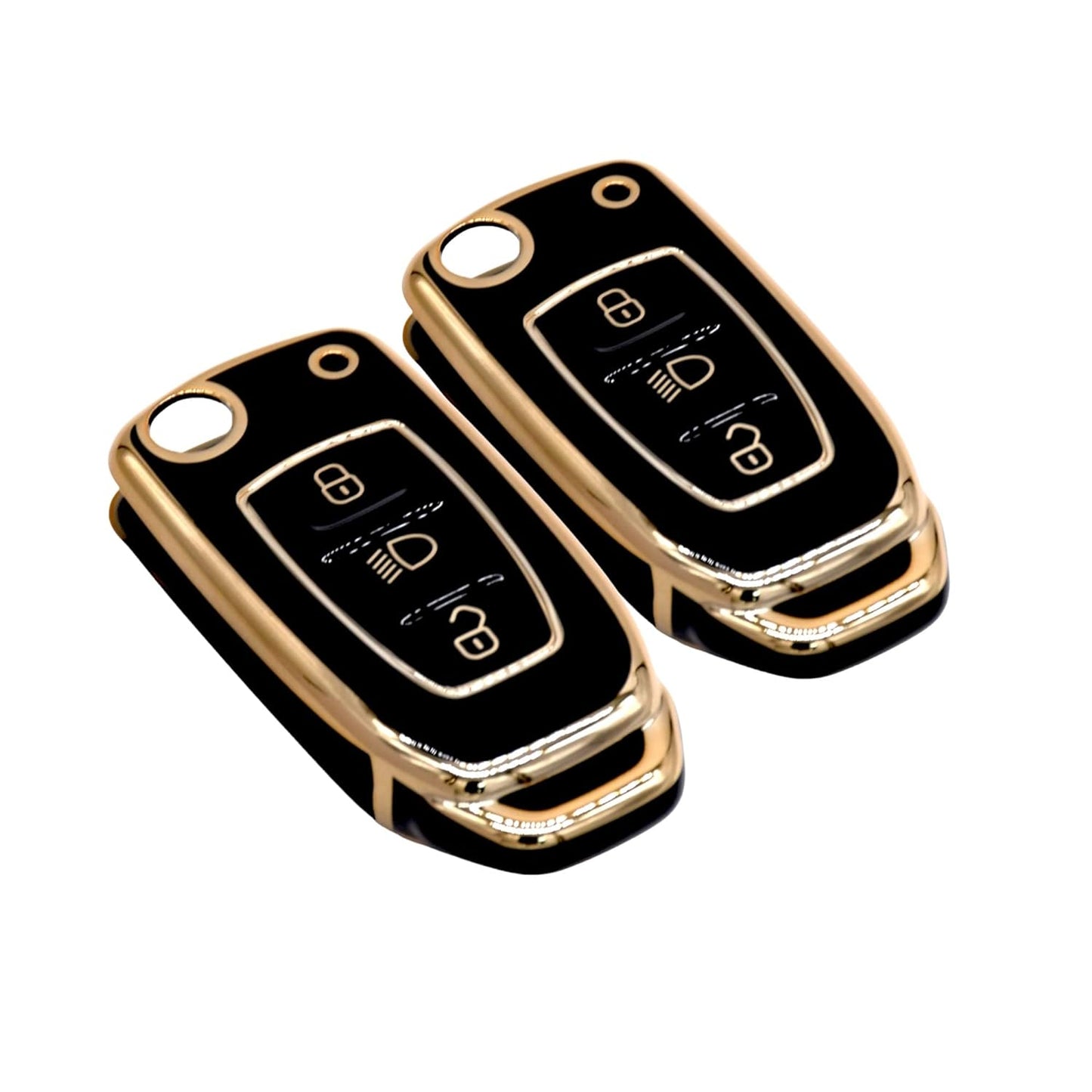 
                  
                    KMH - TPU Gold Car Key Cover Compatible with Tata Tiago| Nexon| Altroz| Safari| Zest | Bolt | Tigor | Punch | Hexa 3 Button Smart Key case (Pack of 2, Black)-TPU GOLD KEY COVER-KMH-CARPLUS
                  
                