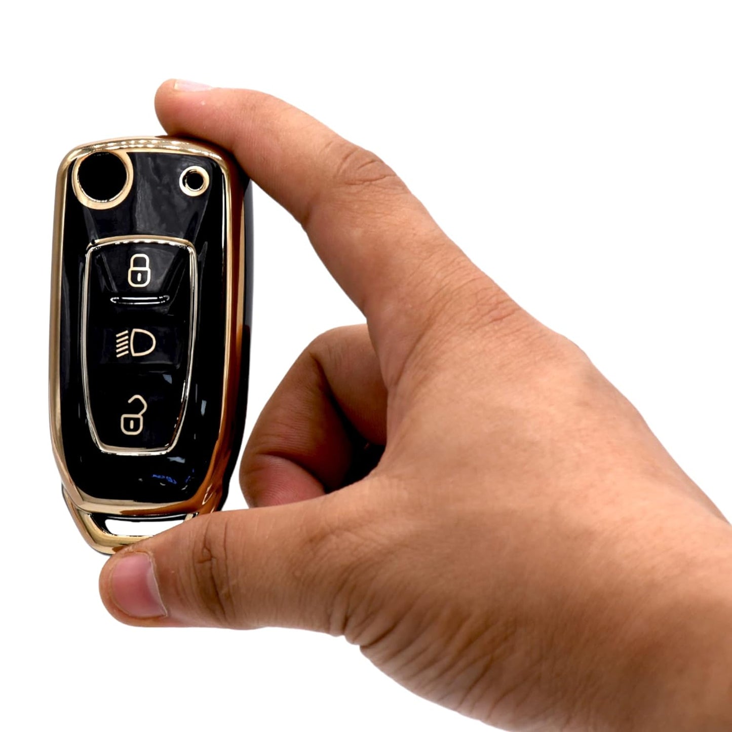 
                  
                    KMH - TPU Gold Car Key Cover Compatible with Tata Tiago| Nexon| Altroz| Safari| Zest | Bolt | Tigor | Punch | Hexa 3 Button Smart Key case (Pack of 2, Black-White)-TPU GOLD KEY COVER-KMH-CARPLUS
                  
                