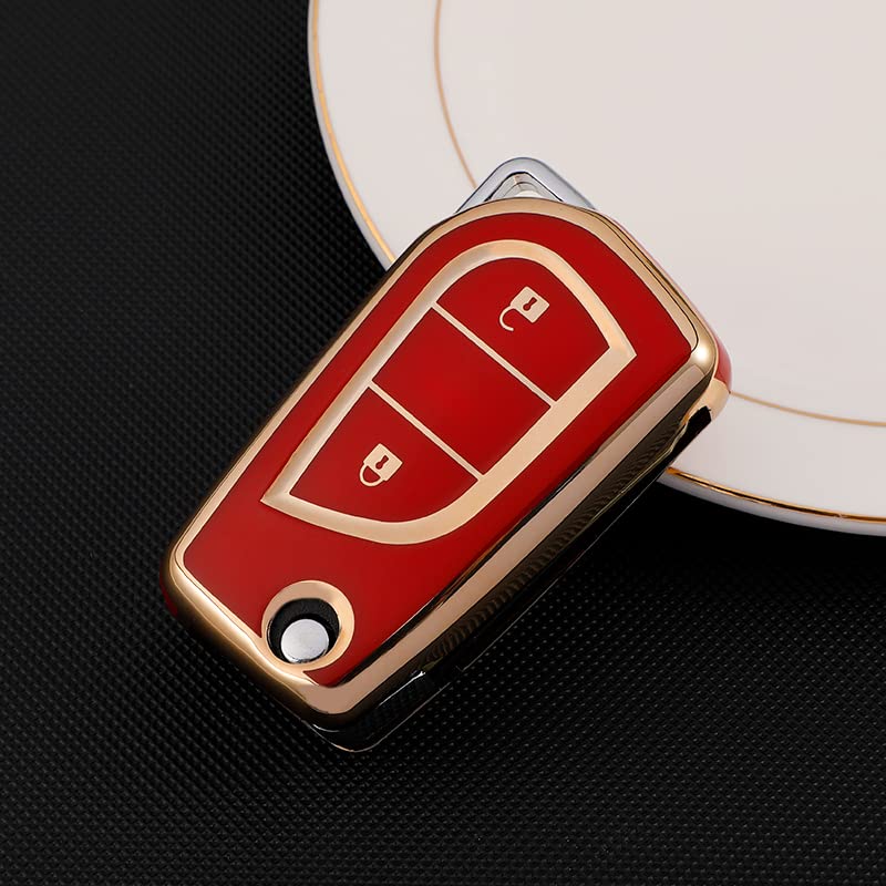 
                  
                    KMH - TPU Gold Car Key Cover Compatible with Toyota Corolla Altis Innova Crysta 2 Button Smart Key (Pack of 2, Black-Red)-TPU GOLD KEY COVER-kmh-CARPLUS
                  
                