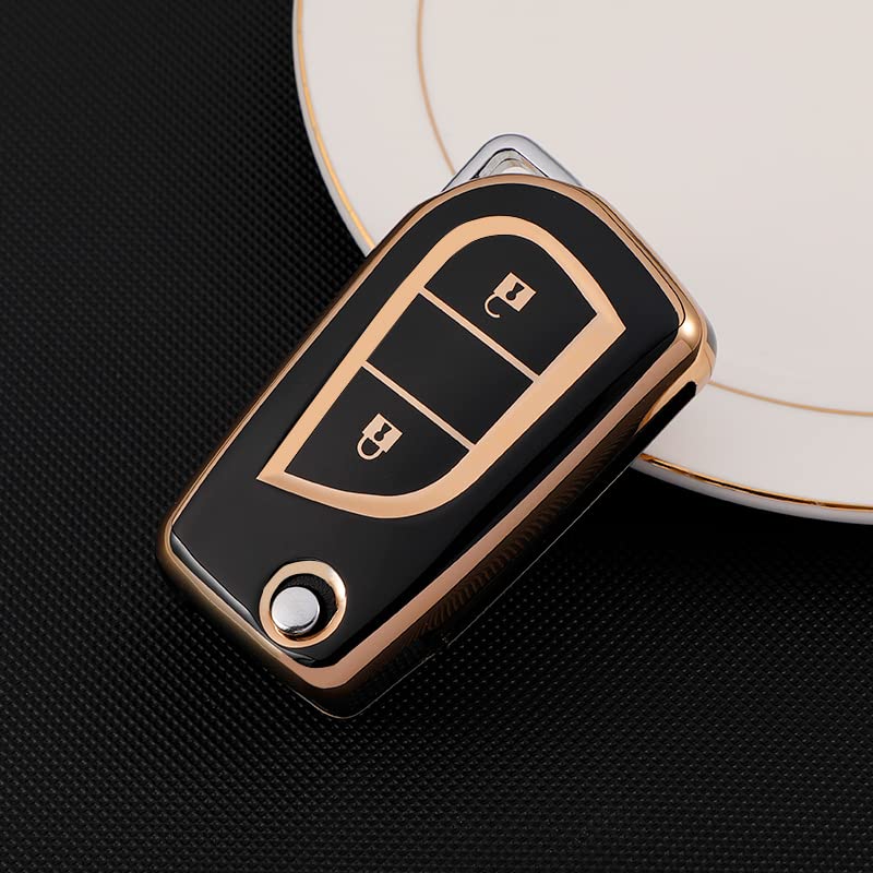 
                  
                    KMH - TPU Gold Car Key Cover Compatible with Toyota Corolla Altis Innova Crysta 2 Button Smart Key (Pack of 2, Black-White)-TPU GOLD KEY COVER-KMH-CARPLUS
                  
                