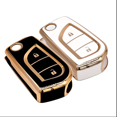 
                  
                    KMH - TPU Gold Car Key Cover Compatible with Toyota Corolla Altis Innova Crysta 2 Button Smart Key (Pack of 2, Black-White)-TPU GOLD KEY COVER-KMH-CARPLUS
                  
                