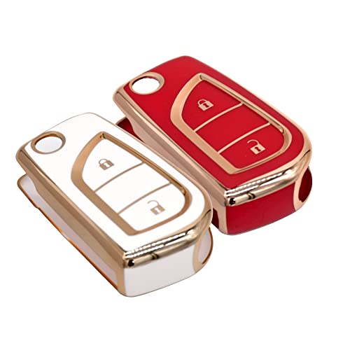 
                  
                    KMH - TPU Gold Car Key Cover Compatible with Toyota Corolla Altis Innova Crysta 2 Button Smart Key (Pack of 2, White-Red)-TPU GOLD KEY COVER-KMH-CARPLUS
                  
                