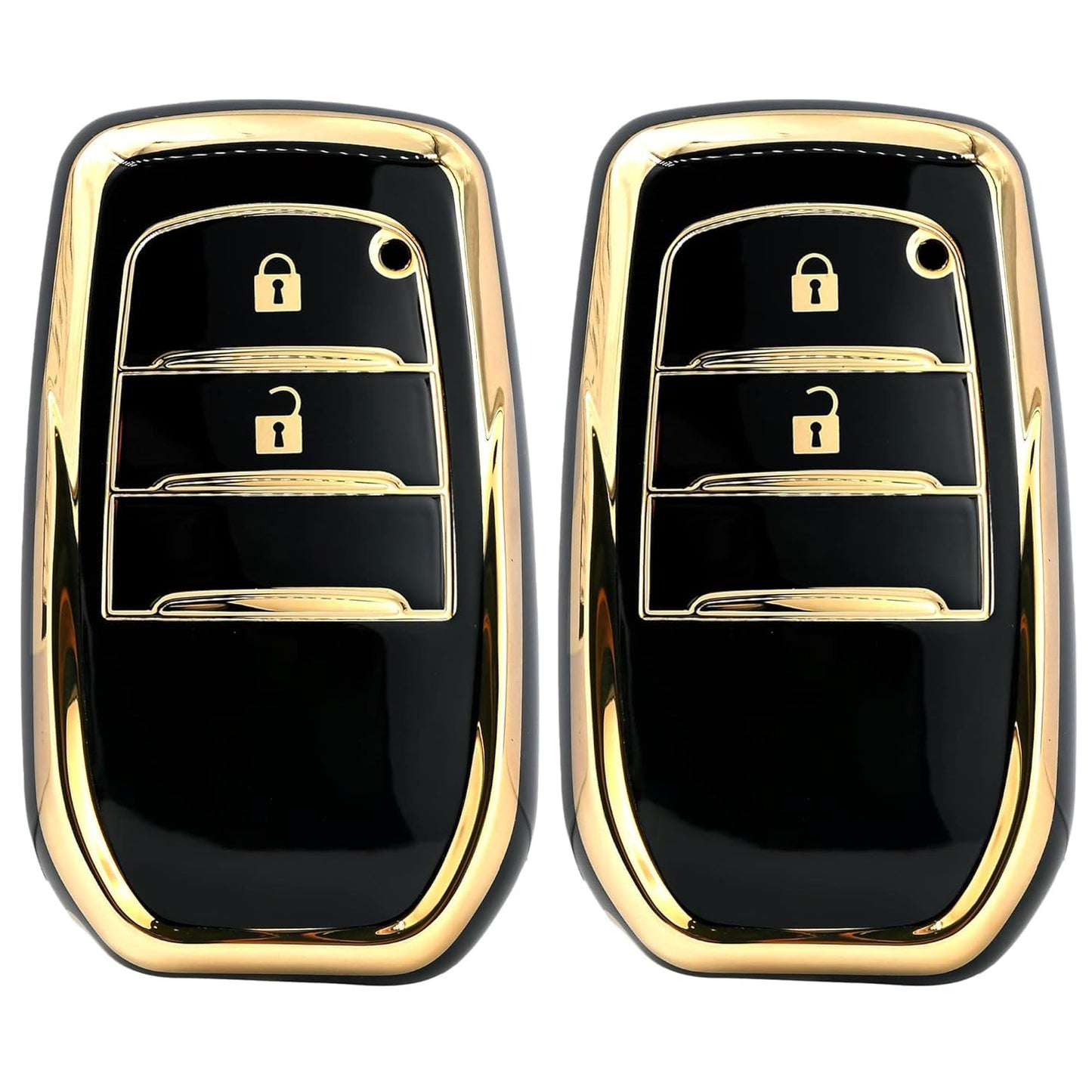 
                  
                    KMH - TPU Gold Car Key Cover Compatible with Toyota Innova Crysta 2 Button Smart Key Cover (Pack of 2 | Black)-TPU GOLD KEY COVER-KMH-CARPLUS
                  
                