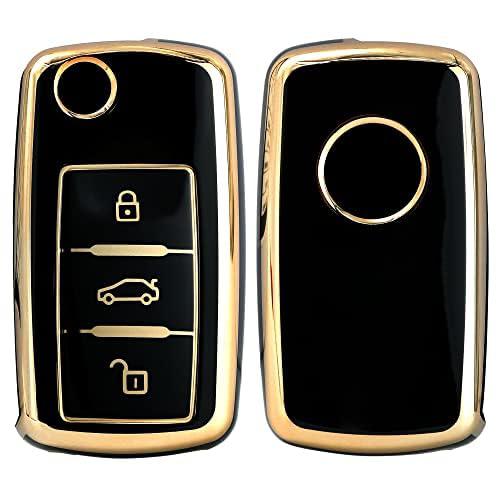 
                  
                    KMH - TPU Gold Car Key Cover Compatible with Volkswagen Polo Vento Jetta Ameo Passat and Skoda Rapid Laura Superb Octavia Smart Key Cover (Pack of 2 | Black)-TPU GOLD KEY COVER-KMH-CARPLUS
                  
                