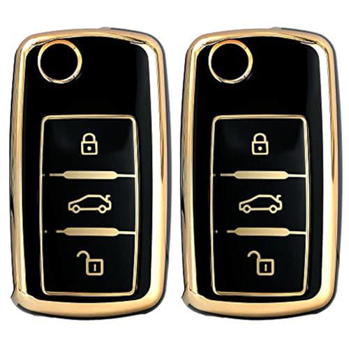 
                  
                    KMH - TPU Gold Car Key Cover Compatible with Volkswagen Polo Vento Jetta Ameo Passat and Skoda Rapid Laura Superb Octavia Smart Key Cover (Pack of 2 | Black)-TPU GOLD KEY COVER-KMH-CARPLUS
                  
                