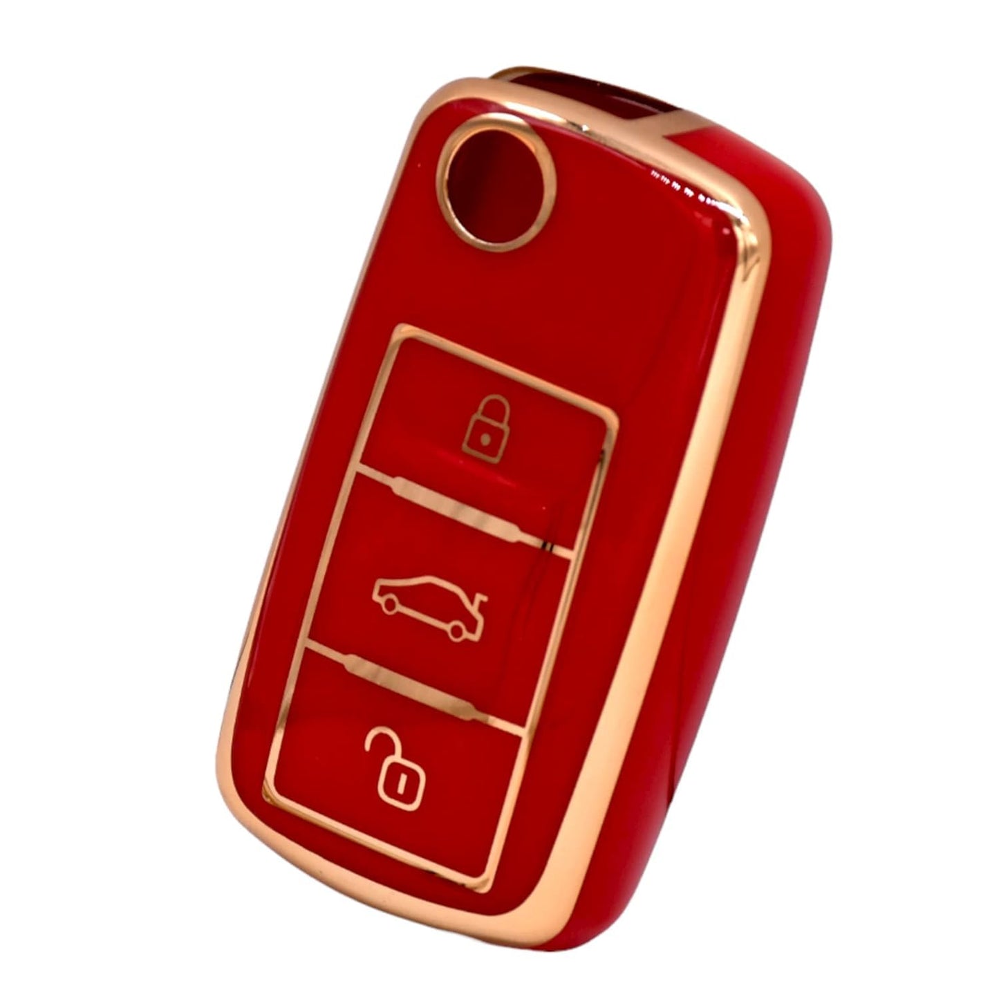 
                  
                    KMH - TPU Gold Car Key Cover Compatible with Volkswagen Polo Vento Jetta Ameo Passat and Skoda Rapid Laura Superb Octavia Smart Key Cover (Pack of 2 | Red)-TPU GOLD KEY COVER-KMH-CARPLUS
                  
                