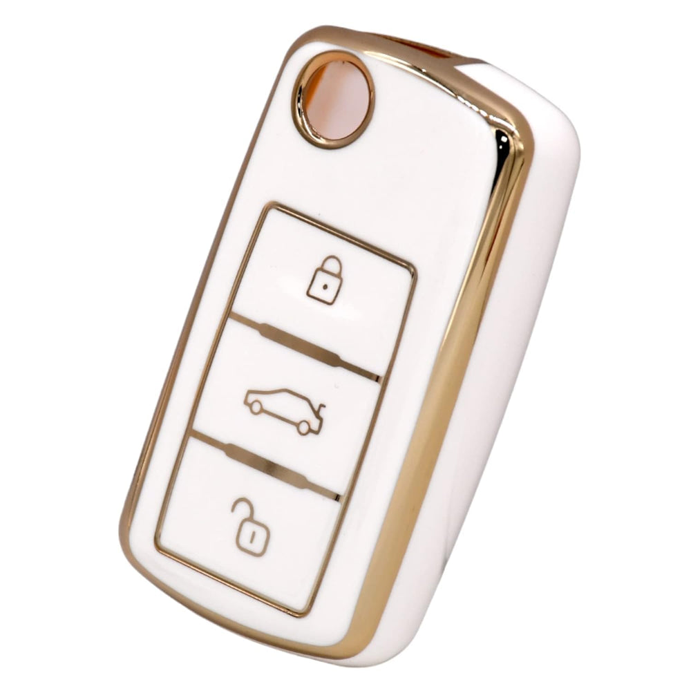 
                  
                    KMH - TPU Gold Car Key Cover Compatible with Volkswagen Polo Vento Jetta Ameo Passat and Skoda Rapid Laura Superb Octavia Smart Key Cover (Pack of 2 | White)-TPU GOLD KEY COVER-KMH-CARPLUS
                  
                