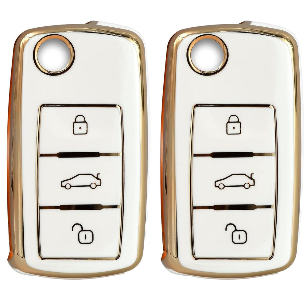 
                  
                    KMH - TPU Gold Car Key Cover Compatible with Volkswagen Polo Vento Jetta Ameo Passat and Skoda Rapid Laura Superb Octavia Smart Key Cover (Pack of 2 | White)-TPU GOLD KEY COVER-KMH-CARPLUS
                  
                