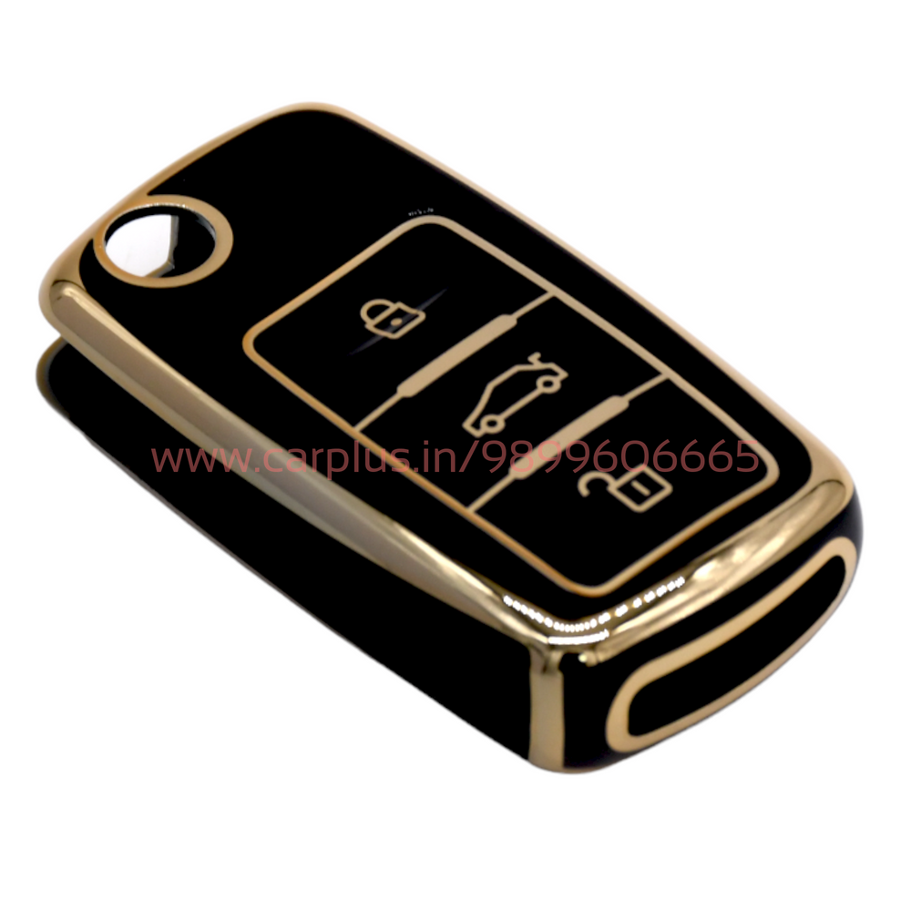 
                  
                    KMH - TPU Gold Car Key Cover Compatible with Volkswagen Polo Vento Jetta Ameo Passat and Skoda Rapid Laura Superb Octavia Smart Key Cover-TPU GOLD KEY COVER-KMH-KEY COVER-Black-CARPLUS
                  
                