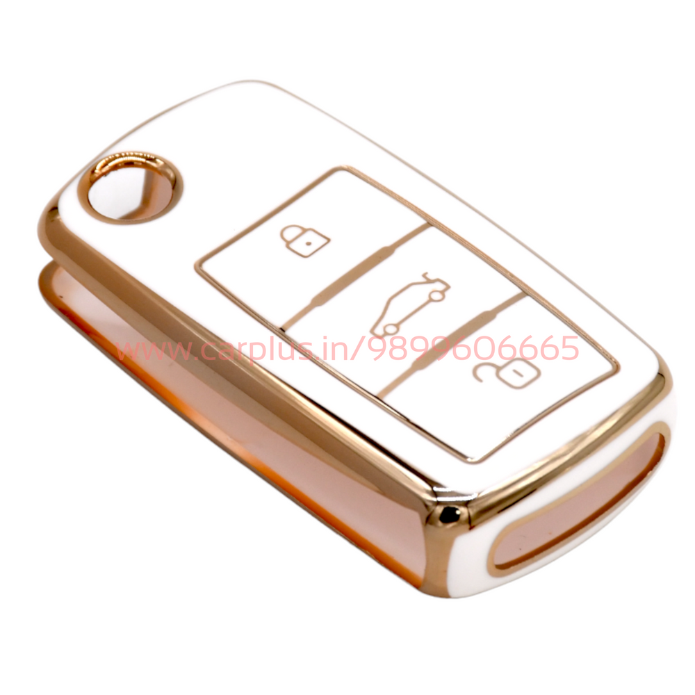 
                  
                    KMH - TPU Gold Car Key Cover Compatible with Volkswagen Polo Vento Jetta Ameo Passat and Skoda Rapid Laura Superb Octavia Smart Key Cover-TPU GOLD KEY COVER-KMH-KEY COVER-White-CARPLUS
                  
                