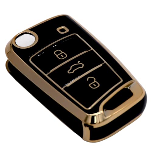 
                  
                    KMH - TPU Gold Car Key Cover Compatible with Volkswagen Polo Vento Jetta Ameo Virtus and Skoda Slavia Rapid Laura Superb Octavia Fabia Yeti Smart Key (Pack of 2, Black-Red)-TPU GOLD KEY COVER-KMH-CARPLUS
                  
                