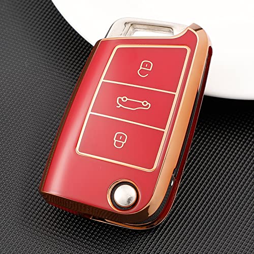 
                  
                    KMH - TPU Gold Car Key Cover Compatible with Volkswagen Polo Vento Jetta Ameo Virtus and Skoda Slavia Rapid Laura Superb Octavia Fabia Yeti Smart Key (Pack of 2, Red-White)-TPU GOLD KEY COVER-KMH-CARPLUS
                  
                