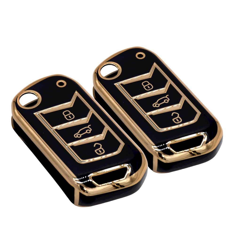 KMH - TPU Gold Car Key Cover Compatible with with Mahindra New Scorpio 2022, XUV 700, Thar 2020, Tuv-300, Marazzo, Scorpio 2019, Bolero 2020 3 Push Button Smart Key (Pack of 2, Black)-TPU GOLD KEY COVER-KMH-CARPLUS