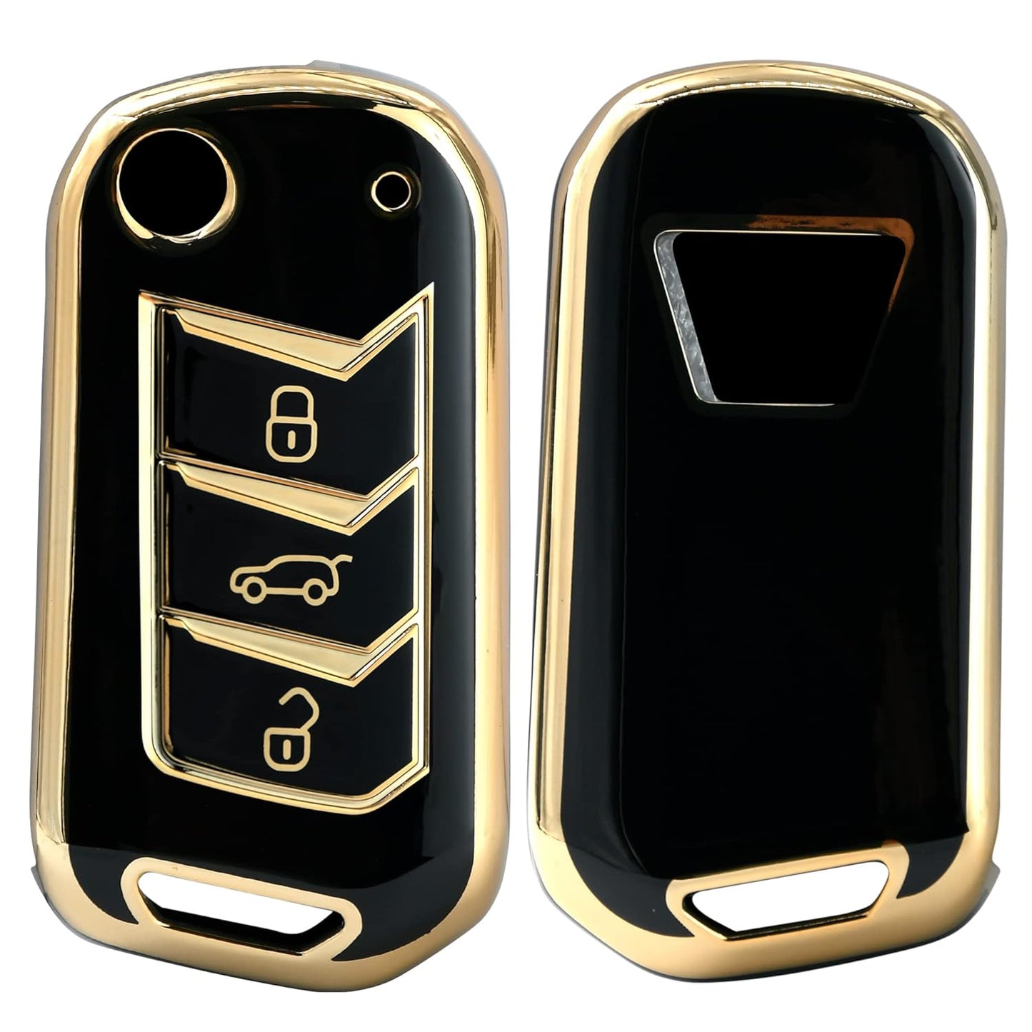 
                  
                    KMH - TPU Gold Car Key Cover Compatible with with Mahindra New Scorpio 2022, XUV 700, Thar 2020, Tuv-300, Marazzo, Scorpio 2019, Bolero 2020 3 Push Button Smart Key (Pack of 2 | Black-White)-TPU GOLD KEY COVER-KMH-CARPLUS
                  
                