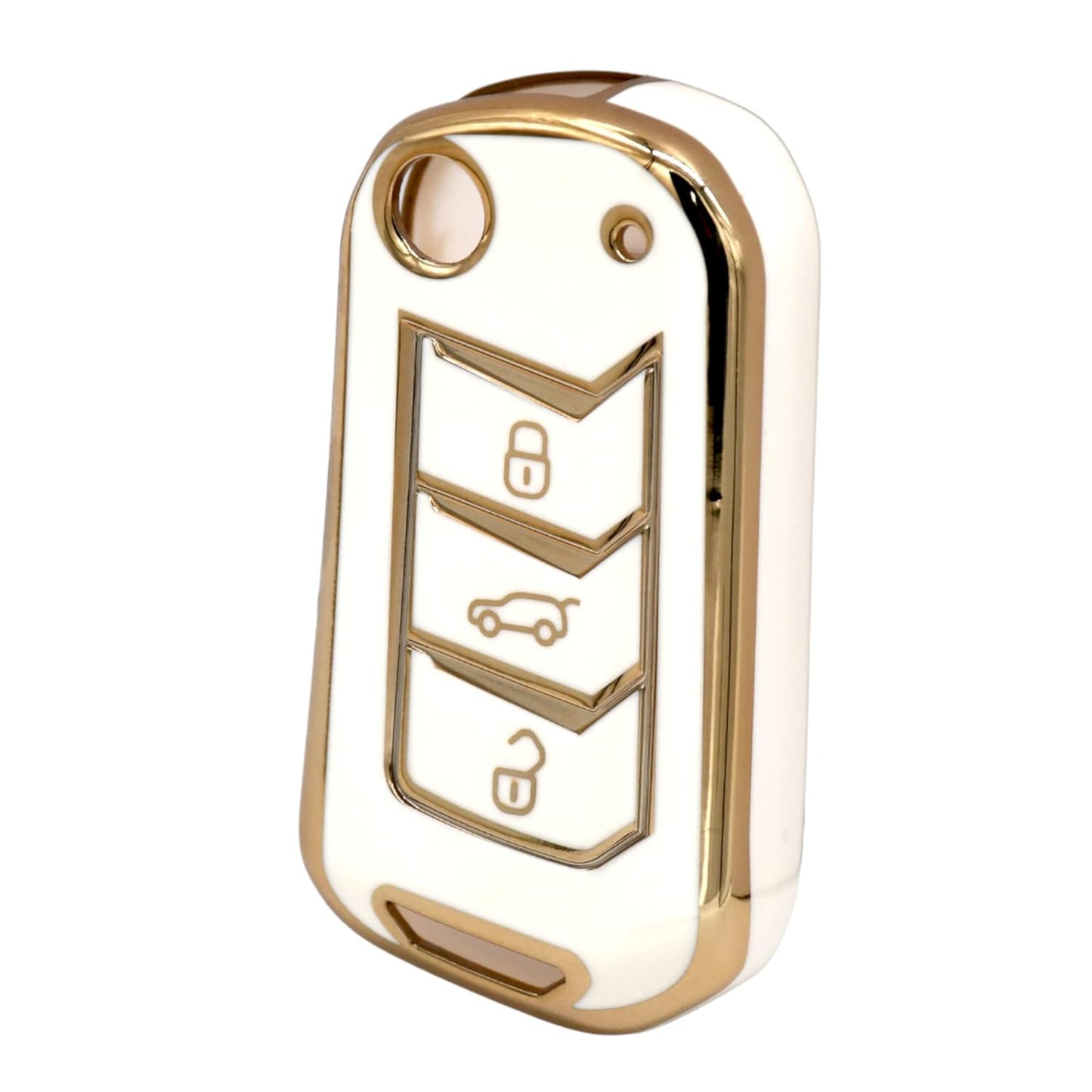 
                  
                    KMH - TPU Gold Car Key Cover Compatible with with Mahindra New Scorpio 2022, XUV 700, Thar 2020, Tuv-300, Marazzo, Scorpio 2019, Bolero 2020 3 Push Button Smart Key (Pack of 2, White)-TPU GOLD KEY COVER-KMH-CARPLUS
                  
                