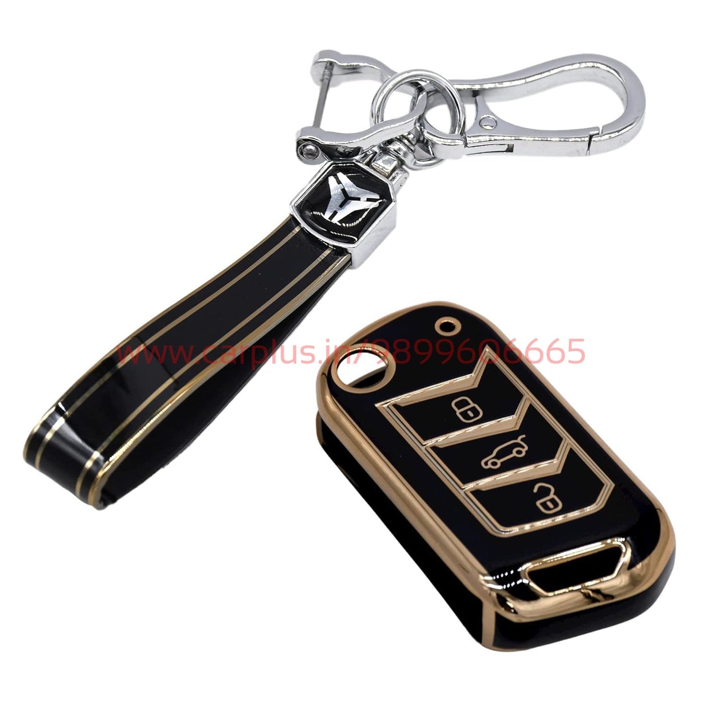 
                  
                    KMH - TPU Gold Car Key Cover Compatible with with Mahindra New Scorpio 2022, XUV 700, Thar 2020, Tuv-300, Marazzo, Scorpio 2019, Bolero 2020 3 Push Button Smart Key-TPU GOLD KEY COVER-KMH-TPU KEY COVER-Black with Keychain-CARPLUS
                  
                