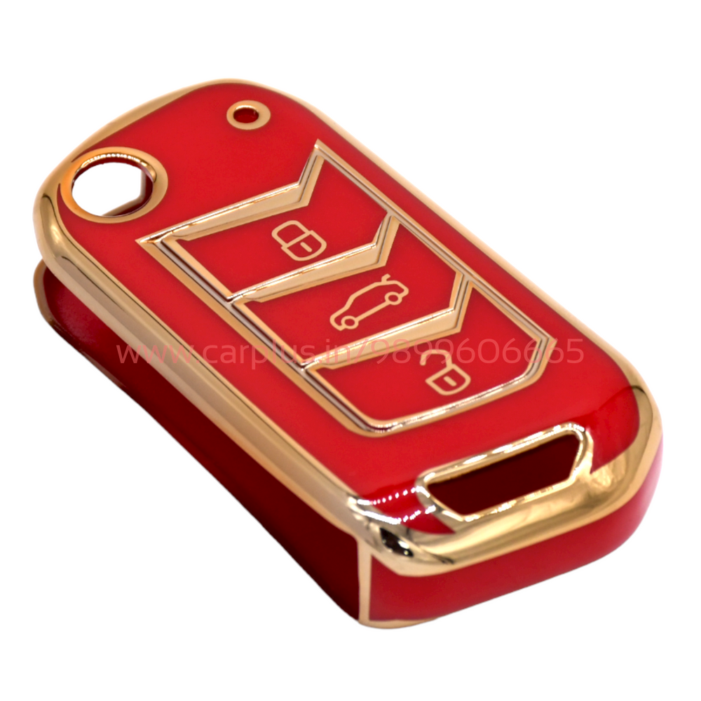 
                  
                    KMH - TPU Gold Car Key Cover Compatible with with Mahindra New Scorpio 2022, XUV 700, Thar 2020, Tuv-300, Marazzo, Scorpio 2019, Bolero 2020 3 Push Button Smart Key-TPU GOLD KEY COVER-KMH-TPU KEY COVER-Red-CARPLUS
                  
                
