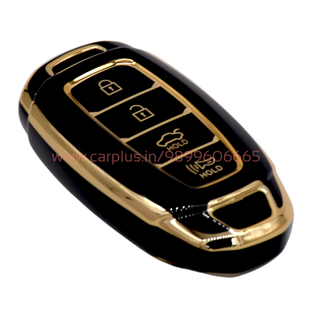 KMH - TPU Gold Car Key Cover fit for Hyundai Verna 2020 4 Button Smart Key Cover-TPU GOLD KEY COVER-KMH-KEY COVER-Black-CARPLUS