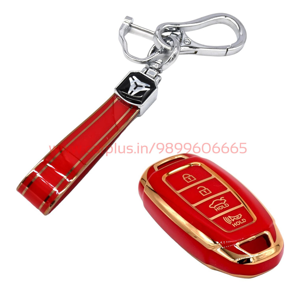 
                  
                    KMH - TPU Gold Car Key Cover fit for Hyundai Verna 2020 4 Button Smart Key Cover-TPU GOLD KEY COVER-KMH-KEY COVER-Red with Keychain-CARPLUS
                  
                