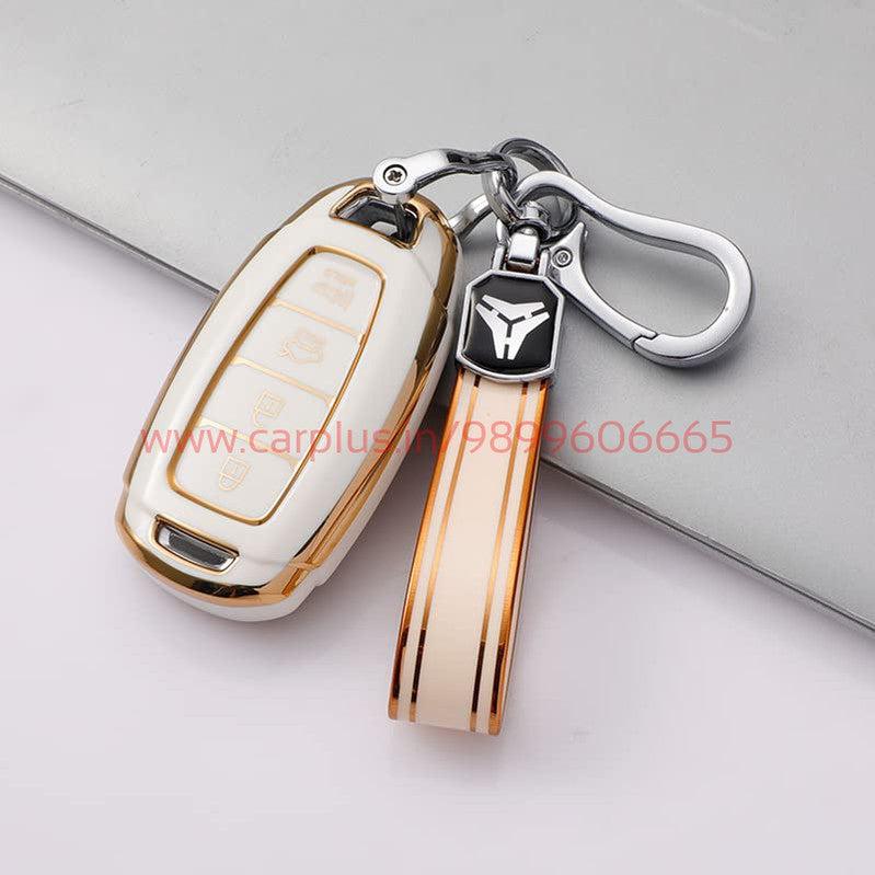 
                  
                    KMH - TPU Gold Car Key Cover fit for Hyundai Verna 2020 4 Button Smart Key Cover-TPU GOLD KEY COVER-KMH-KEY COVER-White with keychain-CARPLUS
                  
                
