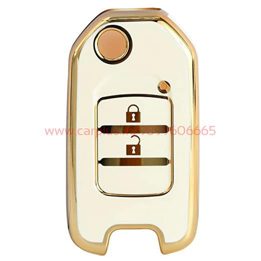 
                  
                    KMH-TPU Gold Key Cover Compatible for Honda City, WR-V, Jazz 2 Button Smart Key Cover-TPU GOLD KEY COVER-KMH-KEY COVER-WHITE-CARPLUS
                  
                