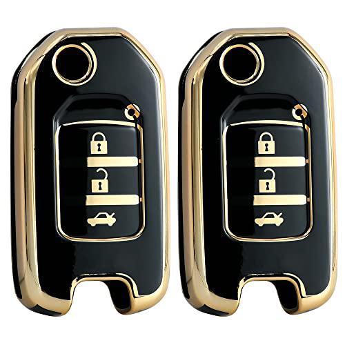 KMH-TPU Gold Key Cover Compatible for Honda City, WR-V, Jazz 3 Button Smart Key Cover (Pack of 2,Black)-TPU GOLD KEY COVER-KMH-CARPLUS