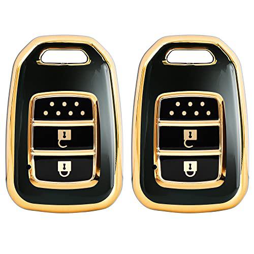 KMH-TPU Gold Key Cover Compatible for Honda Jazz (2014 Onwards), Honda City WRV BRV 2 Button Smart Key (Pack of 2,Black)-TPU GOLD KEY COVER-KMH-CARPLUS