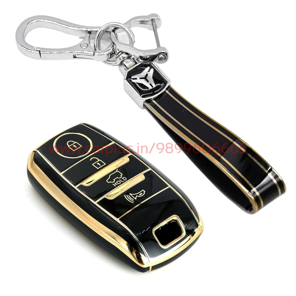 
                  
                    KMH-TPU Gold Key Cover Compatible for KIA Seltos 4 Button Smart Key Cover-TPU GOLD KEY COVER-KMH-KEY COVER-Black with Keychain-CARPLUS
                  
                