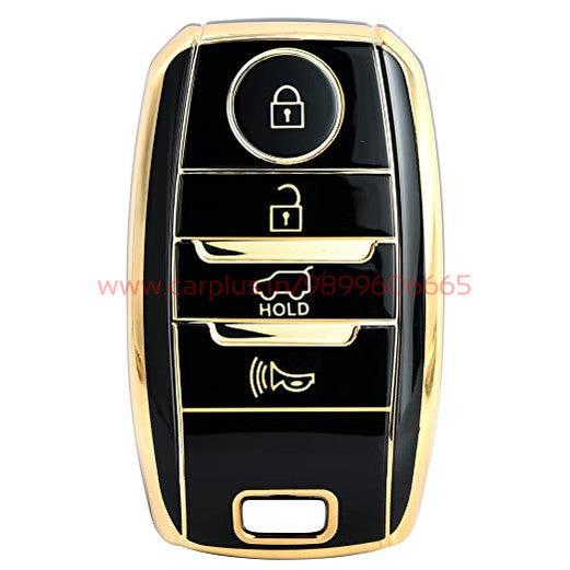 KMH-TPU Gold Key Cover Compatible for KIA Seltos 4 Button Smart Key Cover-TPU GOLD KEY COVER-KMH-KEY COVER-BLACK-CARPLUS
